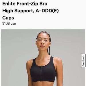 Lululemon Enlite Front-Zip Bra High Support size 36D